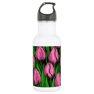 Rosa Tulpen mit grünen Blätter Edelstahlflasche