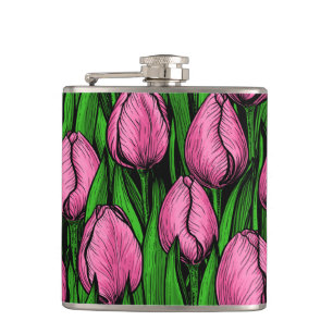 Rosa Tulpen mit grünen Blätter Flachmann