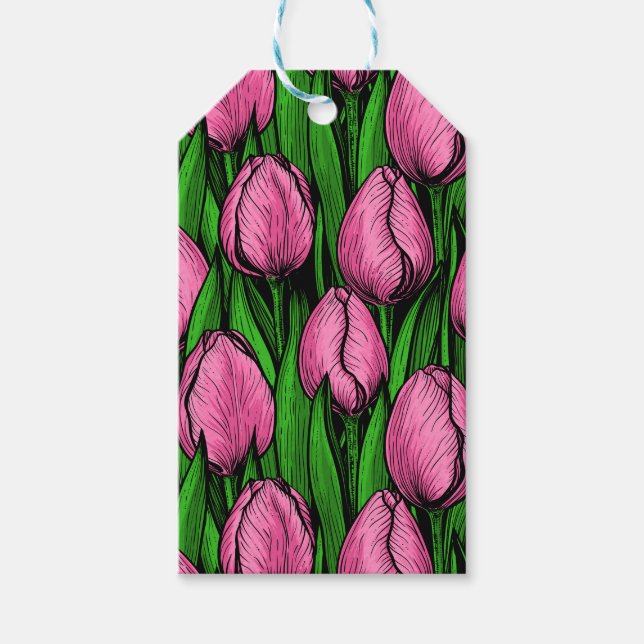 Rosa Tulpen mit grünen Blätter Geschenkanhänger (Vorderseite)
