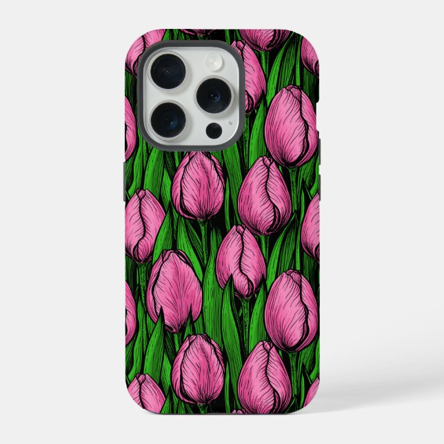 Rosa Tulpen mit grünen Blätter iPhone Hülle (Rückseite)