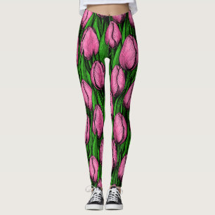 Rosa Tulpen mit grünen Blätter Leggings
