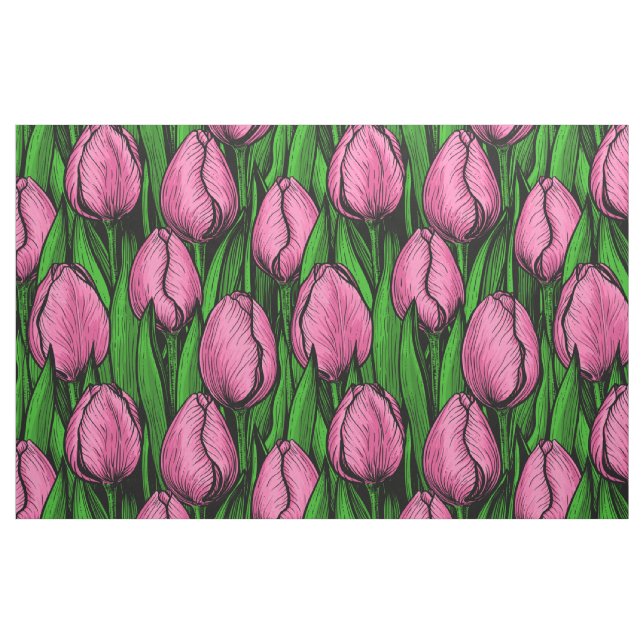 Rosa Tulpen mit grünen Blätter Stoff (Fat Quarter (45,7 x 55,9 cm))