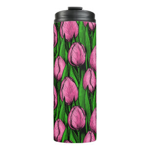 Rosa Tulpen mit grünen Blätter Thermosbecher