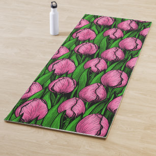 Rosa Tulpen mit grünen Blätter Yogamatte