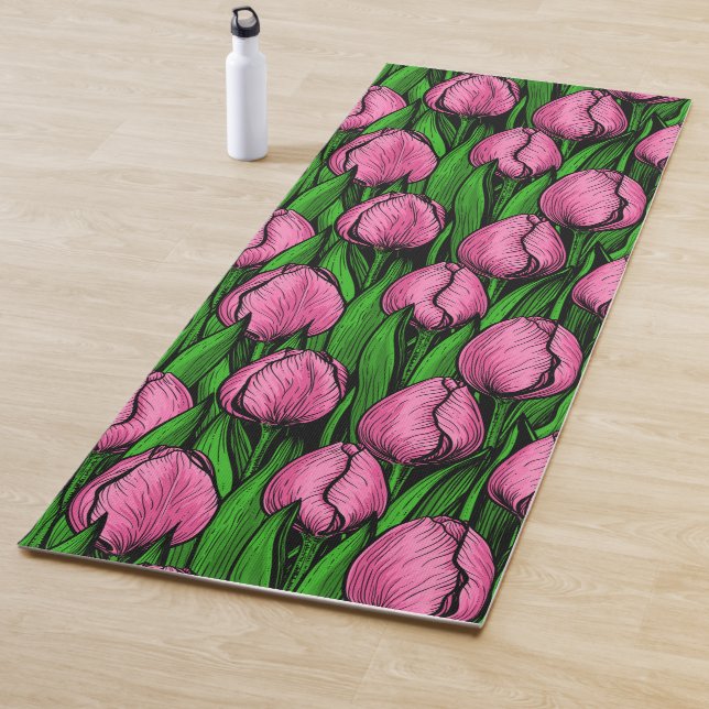 Rosa Tulpen mit grünen Blätter Yogamatte (Beispiel)