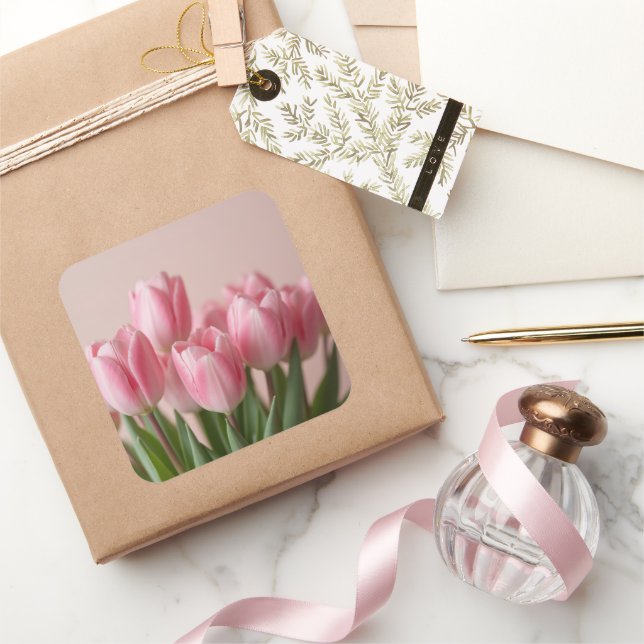 Rosa Tulpen Quadratischer Aufkleber (Schenken)
