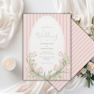 Rosa Tulpen Rosa Streifen Vintage Hochzeit Einladung
