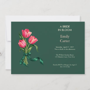 Rosa Tulpen-Smaragd-Schleifen-Brautjungfern-Einlad Einladung