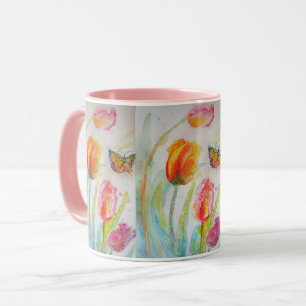 Rosa Tulpen-Tulpen-Aquarell-Tasse Tasse