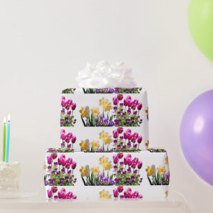 Rosa Tulpen und Osterglocken Geschenkpapier