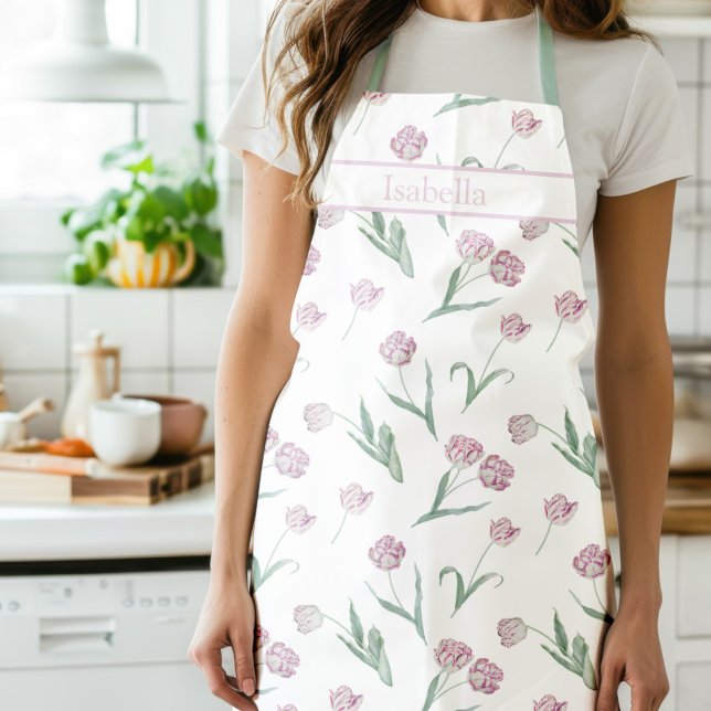 Rosa Tulpen Watercolor Blumen Schürze (Tulips Apron Pink)