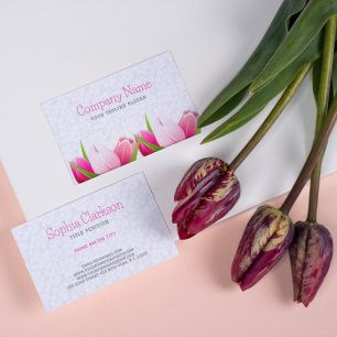 Rosa Tulpen Weiße Damast Hintergrund Visitenkarte