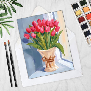 Rosa Tulpenstrauß-Aquarell-Blumenkarte