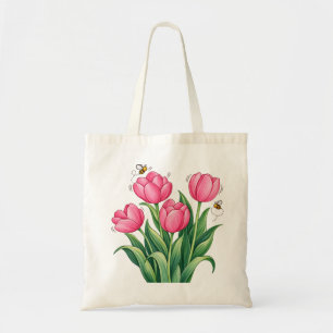 Rosa Tulpenstrauß mit Bienen Florale Botanische De Tragetasche