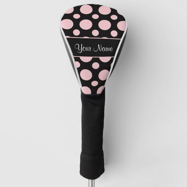 Rosa Tupfen auf schwarzem Hintergrund Golf Headcover (Vorderseite)