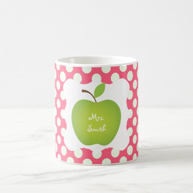 Rosa Tupfen-Grün-Apple-Lehrers Tasse (Mittel)