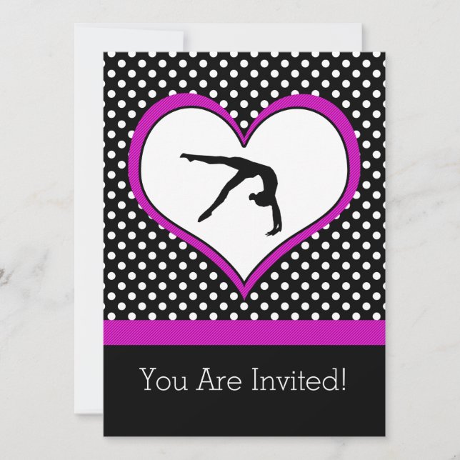 Rosa Tupfen-Gymnastik mit Herzen Einladung (Vorderseite)