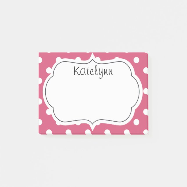 Rosa Tupfen-Monogramm-Post-Itanmerkungen Post-it Klebezettel (Vorderseite)