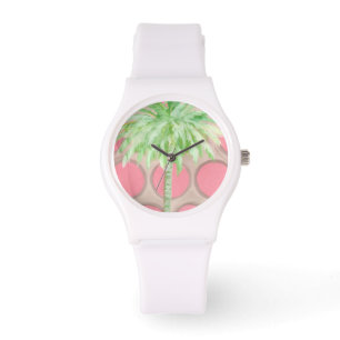 Rosa Tupfen-Palme-Uhr Armbanduhr