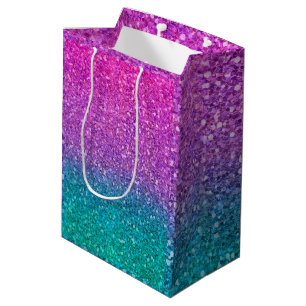 Rosa Türk Aqua Blau und Lila Funkelnde Glitter Par Mittlere Geschenktüte