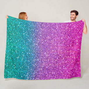 Rosa Türkis Aqua Blau und Lila funkelnder Glitter Fleecedecke