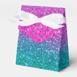 Rosa Türkis Aqua Blau und Lila funkelnder Glitter Geschenkschachtel