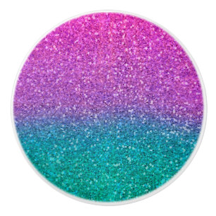 Rosa Türkis Aqua Blau und Lila funkelnder Glitter Keramikknauf