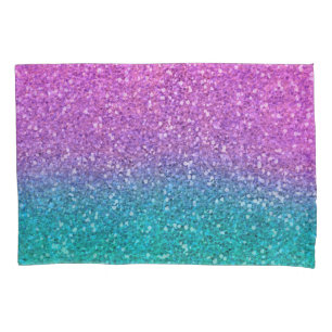 Rosa Türkis Aqua Blau und Lila funkelnder Glitter Kissenbezug