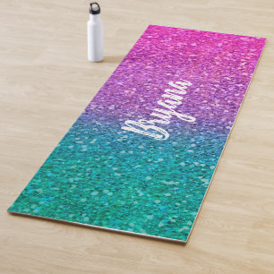 Rosa Türkis Aqua Blau und Lila funkelnder Glitter Yogamatte