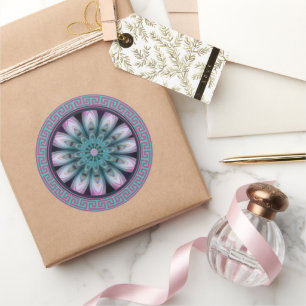 Rosa & Türkis Blumen Mandala Runder Aufkleber