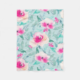 Rosa Türkis Blumen-Watercolor-Sommerdecke Fleecedecke