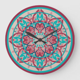 Rosa & Türkis Boho-Mandala-Großuhr Große Wanduhr