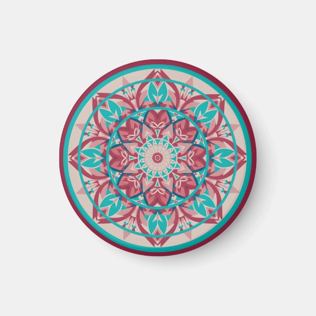 Rosa & Türkis Boho-Mandala   Magnet (Vorne)