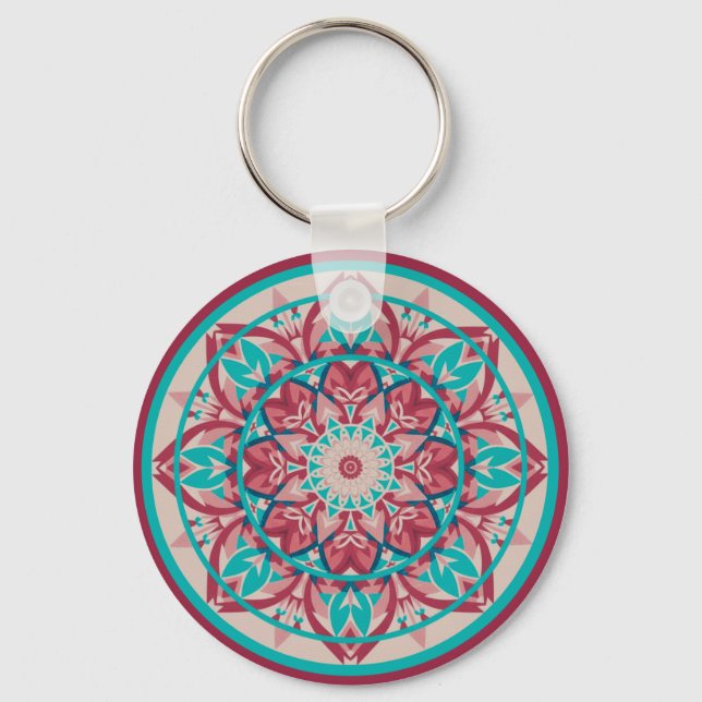 Rosa & Türkis Boho Mandala Schlüsselanhänger (Vorderseite)