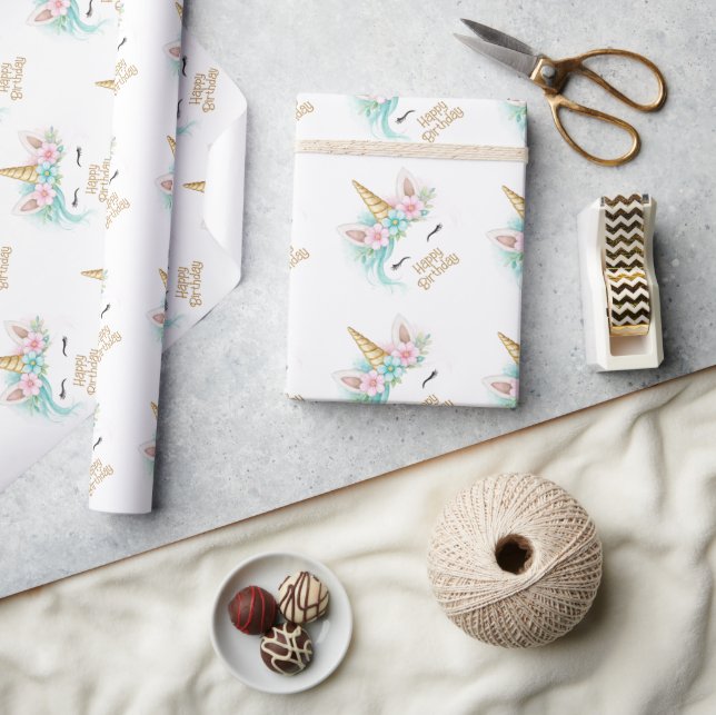 Rosa & Türkis Einhorn Mädchen Geburtstag Geschenkpapier (Basteln)