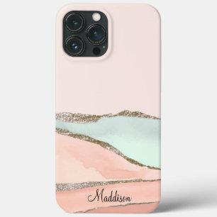 Rosa Türkis Glitter Ombre Marmor Monogramm Case-Mate iPhone Hülle