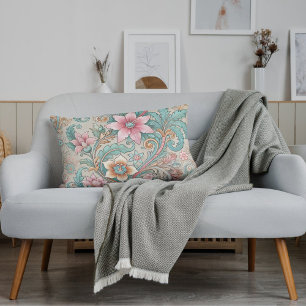 Rosa Türkis indonesisches Batik-Muster Lendenkissen