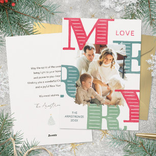 Rosa Türkis Moderne Typografie Ein Foto Weihnachte Feiertagskarte