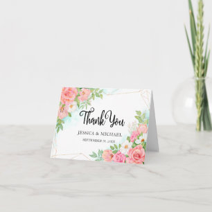 Rosa Türkis Ombre Floral Bouquet Rose Hochzeit Dankeskarte