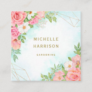 Rosa Türkis Ombre Floral Bouquet Wasserfarbe Quadratische Visitenkarte