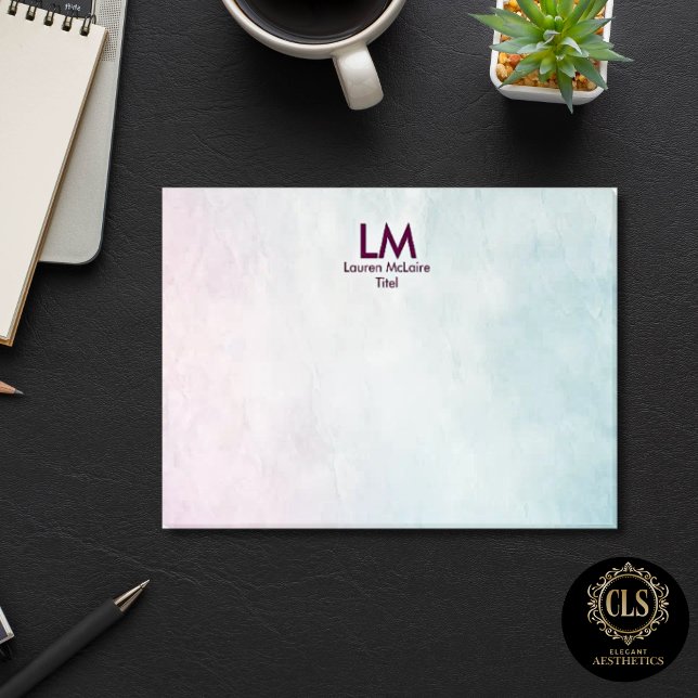 Rosa Türkis Ombre Sauberes Monogramm Post-it Klebezettel (Pink Teal Ombre Monogram Name Post-it Notes)