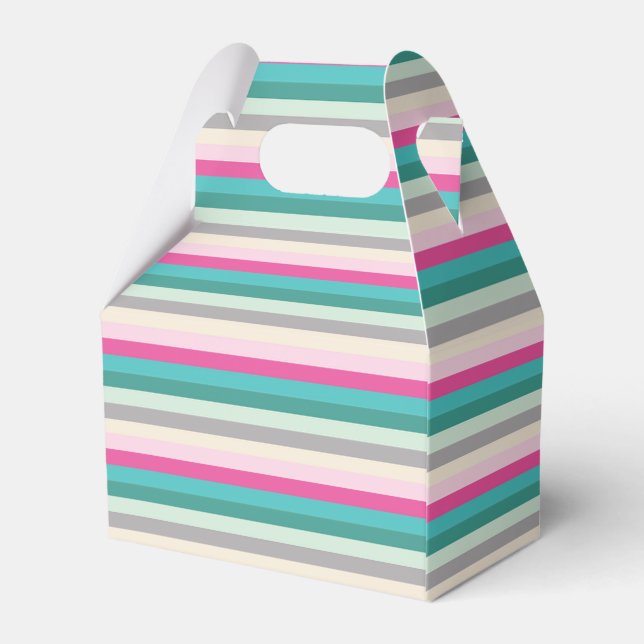 Rosa Türkis und Grau gestreift Geschenkschachtel (Rückseite)