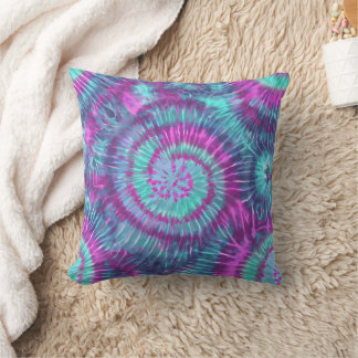 Rosa Türkis und Lila Psychedelische Spiral-Tie-Dye Kissen