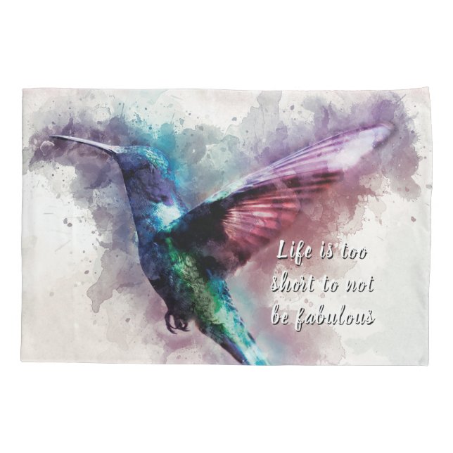 Rosa, Türkis und Lila Wasserfarbe Hummingbird Kissenbezug (Rückseite)