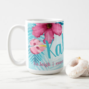 Rosa, türkisfarbener Hibiskus Personalisiert Kaffe Kaffeetasse