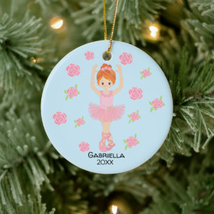 Rosa Tutu Roter Haar Ballerina Weihnachten Keramik Ornament