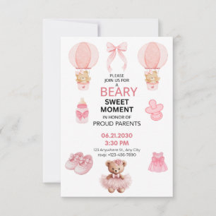 ROSA TUTU-TEDDYBÄR Mädchen-Baby-Party 3x5 Save The Date