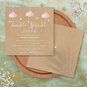 Rosa Twinkle Sprinkle Little Star Baby Shower Boho Einladung