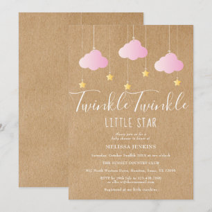 Rosa Twinkle Twinkle Baby Shower Rustikal Kraft Einladung