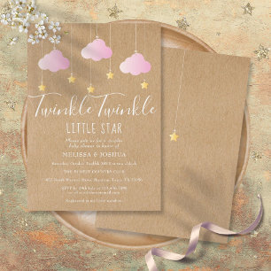 Rosa Twinkle Twinkle Baby Shower Rustikales Kraftp Einladung